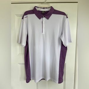 Lightly worn, white/purple Ping golf polo